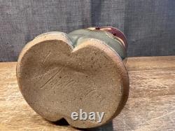 Vintage Art Pottery Vase Studio Mark Leaves Drip Glaze Unique Stoneware Clay
