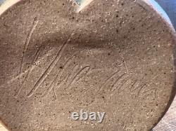 Vintage Art Pottery Vase Studio Mark Leaves Drip Glaze Unique Stoneware Clay