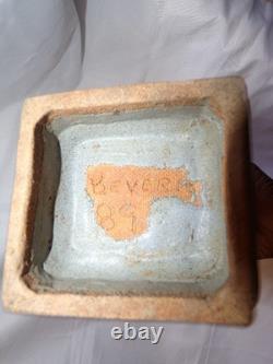 Vintage Art Studio Pottery Gray Ombre Rectangular Vase Signed BEVERLY'8911.75