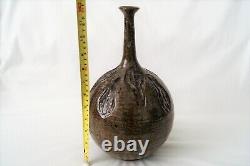 Vintage Art Studio Pottery Stoneware Narrow Neck Bud Weed Pot Vase 12.5 Signed