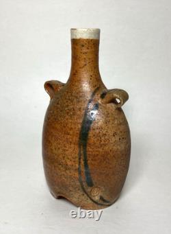 Vintage Artist Marked Japanese Style Salt Fired Pottery Bud Vase Bottle