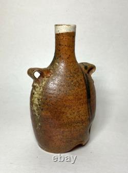Vintage Artist Marked Japanese Style Salt Fired Pottery Bud Vase Bottle