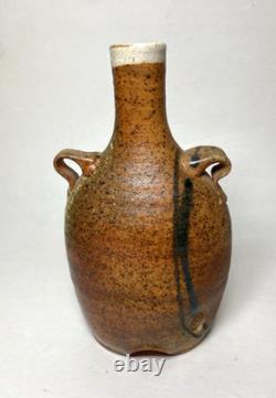 Vintage Artist Marked Japanese Style Salt Fired Pottery Bud Vase Bottle