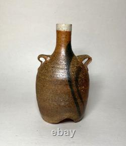Vintage Artist Marked Japanese Style Salt Fired Pottery Bud Vase Bottle