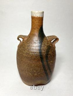 Vintage Artist Marked Japanese Style Salt Fired Pottery Bud Vase Bottle