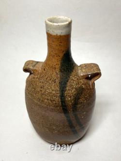 Vintage Artist Marked Japanese Style Salt Fired Pottery Bud Vase Bottle