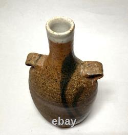 Vintage Artist Marked Japanese Style Salt Fired Pottery Bud Vase Bottle