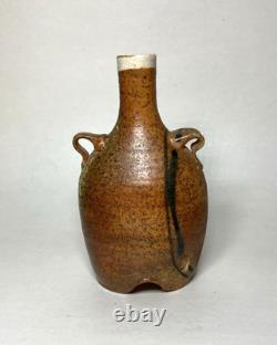 Vintage Artist Marked Japanese Style Salt Fired Pottery Bud Vase Bottle
