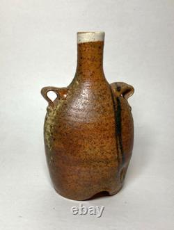 Vintage Artist Marked Japanese Style Salt Fired Pottery Bud Vase Bottle