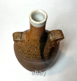 Vintage Artist Marked Japanese Style Salt Fired Pottery Bud Vase Bottle