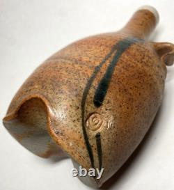 Vintage Artist Marked Japanese Style Salt Fired Pottery Bud Vase Bottle