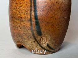 Vintage Artist Marked Japanese Style Salt Fired Pottery Bud Vase Bottle