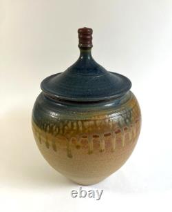 Vintage Artist Signed DeVries Studio Pottery Lidded Vessel Drip Glaze