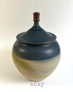 Vintage Artist Signed DeVries Studio Pottery Lidded Vessel Drip Glaze