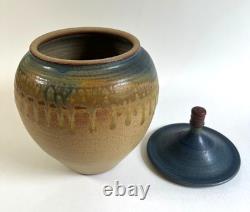 Vintage Artist Signed DeVries Studio Pottery Lidded Vessel Drip Glaze