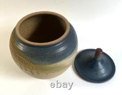 Vintage Artist Signed DeVries Studio Pottery Lidded Vessel Drip Glaze