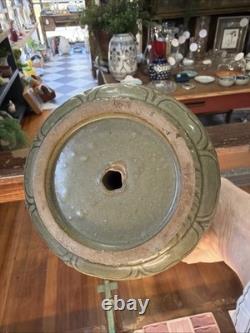 Vintage Asian Studio Pottery Celadon Glaze Carved Stoneware Ewer7.2