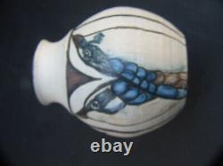 Vintage Australian Studio Pottery Vase with Hand Painted Kookaburras Signed