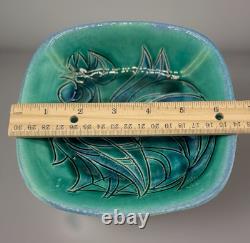 Vintage Avraham Gofer Studio Art Pottery Rooster Plate, blue & green, home decor