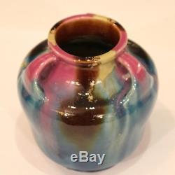 Vintage Awaji Art Studio Japanese Flambe Pottery Deco Turned Drip Vase Signed