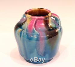 Vintage Awaji Art Studio Japanese Flambe Pottery Deco Turned Drip Vase Signed