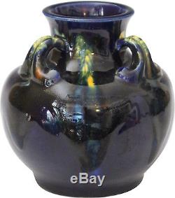 Vintage Awaji Art Studio Japanese Pottery Deco Hand Thrown Cobalt Drip Vase