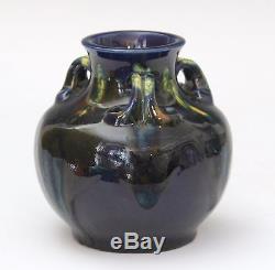 Vintage Awaji Art Studio Japanese Pottery Deco Hand Thrown Cobalt Drip Vase