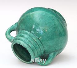 Vintage Awaji Art Studio Japanese Pottery Deco Hand Thrown Green Flambe Vase