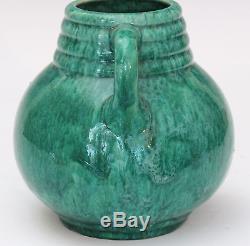 Vintage Awaji Art Studio Japanese Pottery Deco Hand Thrown Green Flambe Vase