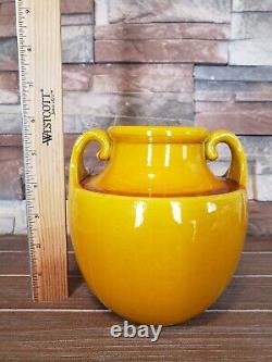 Vintage Awaji Pottery Art Deco Japanese Studio Vase Yellow Monochrome Glaze
