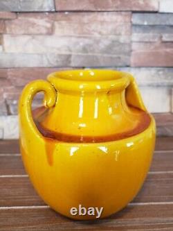 Vintage Awaji Pottery Art Deco Japanese Studio Vase Yellow Monochrome Glaze