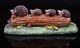 Vintage Basil Matthews Studio Art Pottery Hedgehog Family on Log Figurine