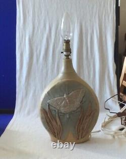 Vintage Bernard Rooke The Mill Gallery Studio Pottery Lamp Base Butterfly Design