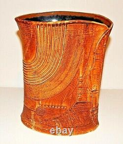 Vintage Bertil Vallien for Rorstrand Sweden Terra Brown Large 9 Ceramic Vase