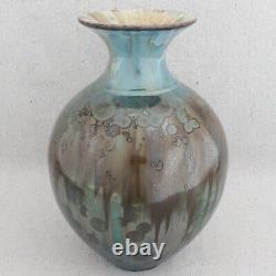 Vintage Bill Campbell Crystalline Blue Green Drip Glaze Studio Pottery Vase 9½