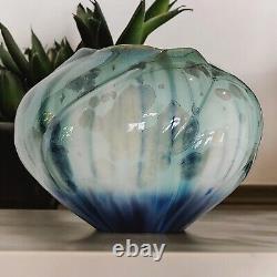 Vintage Bill Campbell Studio Art Pottery Crystalline Glaze Blue & Green Vase 8.7