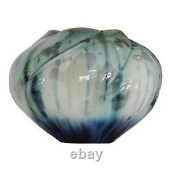 Vintage Bill Campbell Studio Art Pottery Crystalline Glaze Blue & Green Vase 8.7