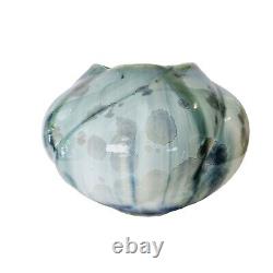 Vintage Bill Campbell Studio Art Pottery Crystalline Glaze Blue & Green Vase 8.7