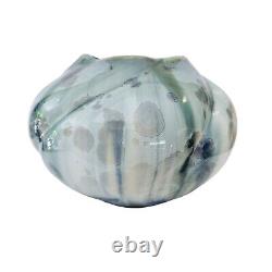 Vintage Bill Campbell Studio Art Pottery Crystalline Glaze Blue & Green Vase 8.7