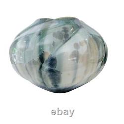 Vintage Bill Campbell Studio Art Pottery Crystalline Glaze Blue & Green Vase 8.7
