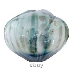Vintage Bill Campbell Studio Art Pottery Crystalline Glaze Blue & Green Vase 8.7