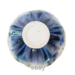 Vintage Bill Campbell Studio Art Pottery Crystalline Glaze Blue & Green Vase 8.7