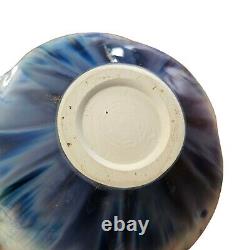 Vintage Bill Campbell Studio Art Pottery Crystalline Glaze Blue & Green Vase 8.7