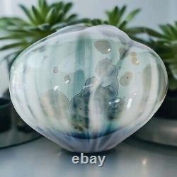 Vintage Bill Campbell Studio Art Pottery Crystalline Glaze Blue & Green Vase 8.7
