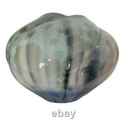 Vintage Bill Campbell Studio Art Pottery Crystalline Glaze Blue & Green Vase 8.7