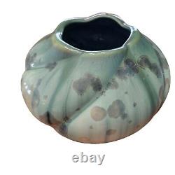 Vintage Bill Campbell Studio Art Pottery Crystalline Glaze Blue & Green Vase 8.7
