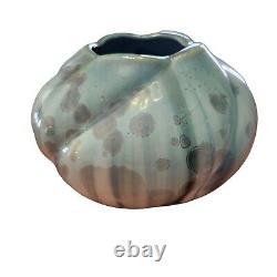 Vintage Bill Campbell Studio Art Pottery Crystalline Glaze Blue & Green Vase 8.7
