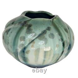 Vintage Bill Campbell Studio Art Pottery Crystalline Glaze Blue & Green Vase 8.7