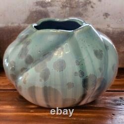 Vintage Bill Campbell Studio Art Pottery Crystalline Glaze Blue & Green Vase 8.7