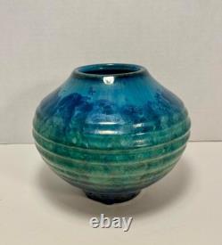 Vintage Bill Campbell Studio Pottery Crystalline & Drip Glaze Blue Vase Signed